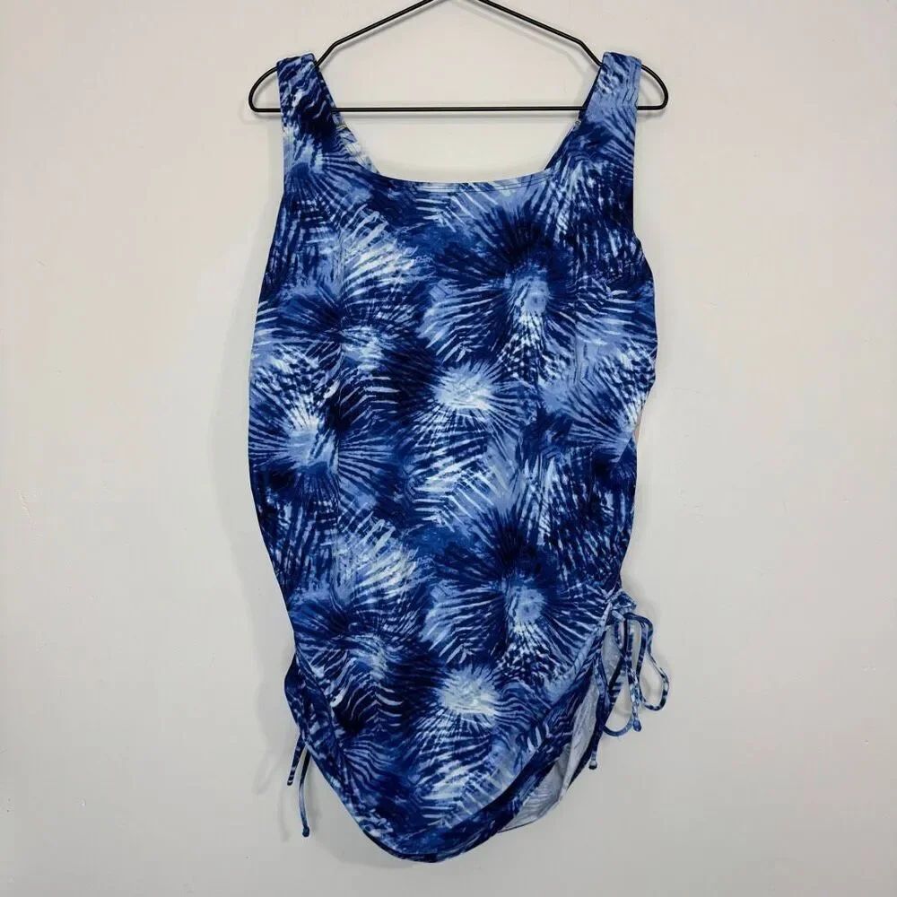 Lands End Square Neck Ruched Side One Piece 18W NWT